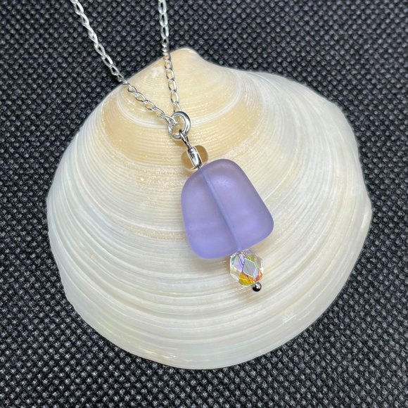 Artisan Jewelry - Purple Sea Glass Necklace Sterling Silver Chain Handmade